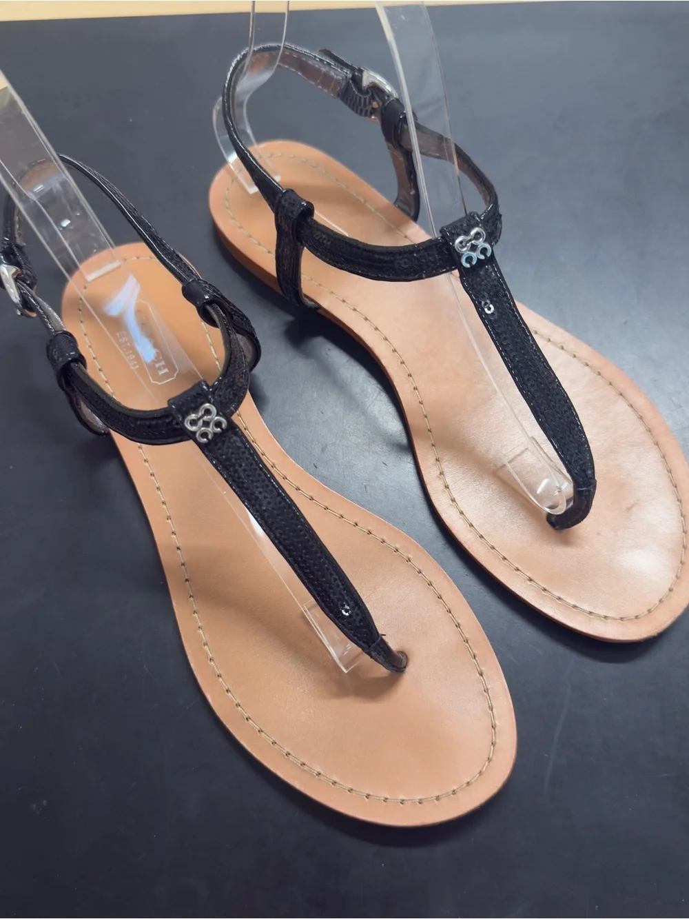 Coach Rolanda Black Leather T-Strap Sandals Size 7
